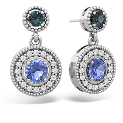 Alexandrite Halo Dangle 14K White Gold earrings E5319