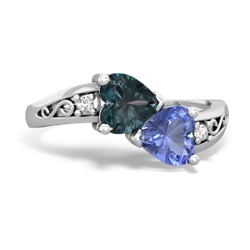 Alexandrite Snuggling Hearts 14K White Gold ring R2178