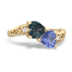 Alexandrite Snuggling Hearts 14K Yellow Gold ring R2178