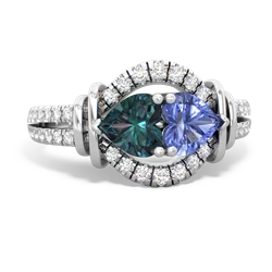 Alexandrite Art-Deco Keepsake 14K White Gold ring R5630