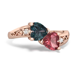 Alexandrite Snuggling Hearts 14K Rose Gold ring R2178