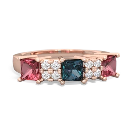 Alexandrite Three Stone Diamond Cluster 14K Rose Gold ring R2592