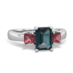 Alexandrite Three Stone Emerald-Cut Trellis 14K White Gold ring R4021