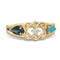 Alexandrite Hearts Intertwined 14K Yellow Gold ring R5880