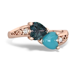 Alexandrite Snuggling Hearts 14K Rose Gold ring R2178