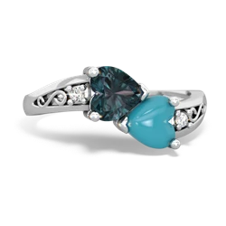 Alexandrite Snuggling Hearts 14K White Gold ring R2178