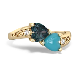 Alexandrite Snuggling Hearts 14K Yellow Gold ring R2178