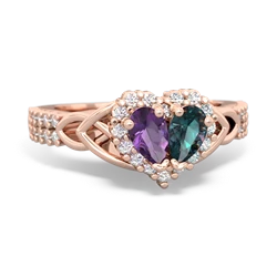 Amethyst Celtic Knot Two Hearts As One 14K Rose Gold ring R2644HRT