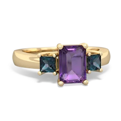 Amethyst Three Stone Emerald-Cut Trellis 14K Yellow Gold ring R4021