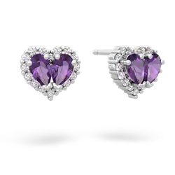 Amethyst Halo 14K White Gold earrings E7008