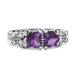 Amethyst Diamond Butterflies 14K White Gold ring R5601