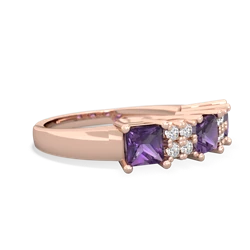 Lab Pink Sapphire Three Stone Diamond Cluster 14K Rose Gold ring R2592