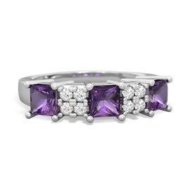 Lab Pink Sapphire Three Stone Diamond Cluster 14K White Gold ring R2592