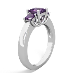 Lab Pink Sapphire Three Stone Trellis 14K White Gold ring R4015