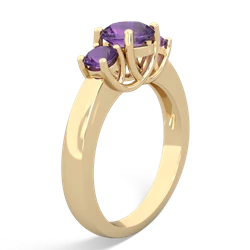 Lab Pink Sapphire Three Stone Round Trellis 14K Yellow Gold ring R4018