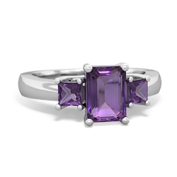 Tanzanite Three Stone Emerald-Cut Trellis 14K White Gold ring R4021