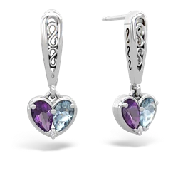 Amethyst Filligree Heart 14K White Gold earrings E5070