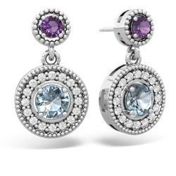 Amethyst Halo Dangle 14K White Gold earrings E5319