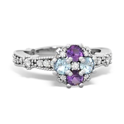 Amethyst Sparkling Tiara Cluster 14K White Gold ring R26293RD