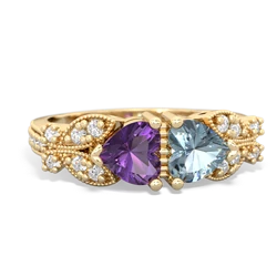 Amethyst Diamond Butterflies 14K Yellow Gold ring R5601