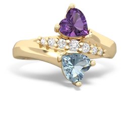 Amethyst Heart To Heart 14K Yellow Gold ring R2064