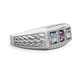 Amethyst Three Stone Tire Tread Men's 14K White Gold ring R0520