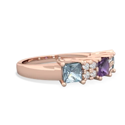 Amethyst Three Stone Diamond Cluster 14K Rose Gold ring R2592