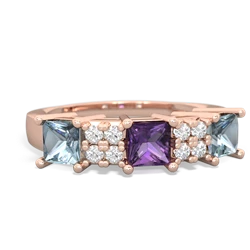 Amethyst Three Stone Diamond Cluster 14K Rose Gold ring R2592