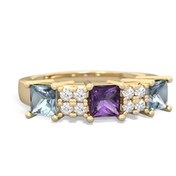 Amethyst Three Stone Diamond Cluster 14K Yellow Gold ring R2592