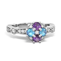 Amethyst Sparkling Tiara Cluster 14K White Gold ring R26293RD