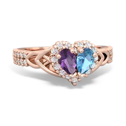 Amethyst Celtic Knot Two Hearts As One 14K Rose Gold ring R2644HRT