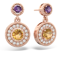 Amethyst Halo Dangle 14K Rose Gold earrings E5319