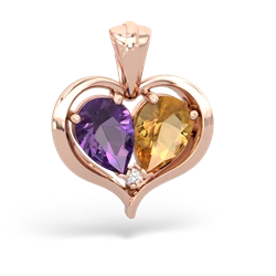 Amethyst Two Become One 14K Rose Gold pendant P5330