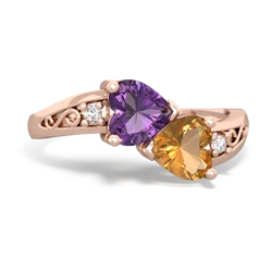 Amethyst Snuggling Hearts 14K Rose Gold ring R2178