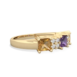 Amethyst Three Stone Diamond Cluster 14K Yellow Gold ring R2592