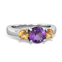 Amethyst Three Stone Round Trellis 14K White Gold ring R4018