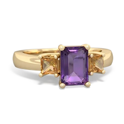 Amethyst Three Stone Emerald-Cut Trellis 14K Yellow Gold ring R4021