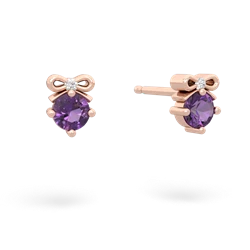 Amethyst Diamond Bows 14K Rose Gold earrings E7002