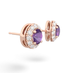 Amethyst Diamond Halo 14K Rose Gold earrings E5370