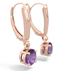 Amethyst 6Mm  Round Lever Back 14K Rose Gold earrings E2786