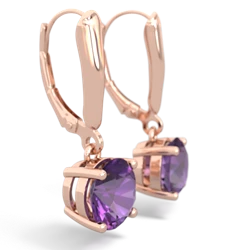 Amethyst 8Mm Round Lever Back 14K Rose Gold earrings E2788