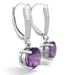 Amethyst 8Mm  Round Lever Back 14K White Gold earrings E2788