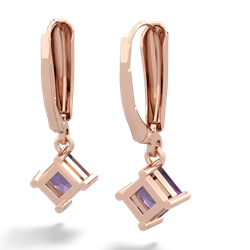 Amethyst 6Mm Princess Lever Back 14K Rose Gold earrings E2789