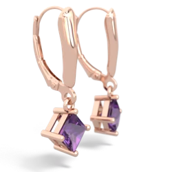 Amethyst 6Mm Princess Lever Back 14K Rose Gold earrings E2789