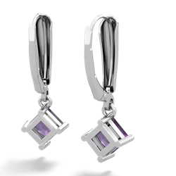 Amethyst 6Mm Princess Lever Back 14K White Gold earrings E2789