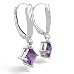 Amethyst 6Mm Princess Lever Back 14K White Gold earrings E2789