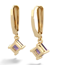 Amethyst 6Mm Princess Lever Back 14K Yellow Gold earrings E2789