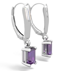 Amethyst 6X4mm Emerald-Cut Lever Back 14K White Gold earrings E2855