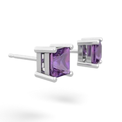 Amethyst 5Mm Princess Cut Stud 14K White Gold earrings E1789