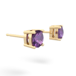 Amethyst 5Mm Checkerboard Cushion Stud 14K Yellow Gold earrings E1795